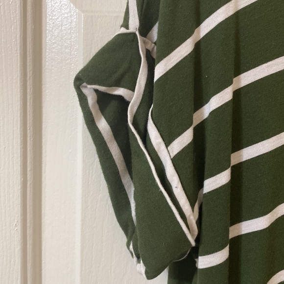 Green & white horizontal striped v neck tunic with rolled short sleeves - Picture 3 of 5